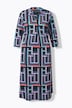 Slinky-Midikleid, grafisches Design, Hemdkragen, 3/4-Arm