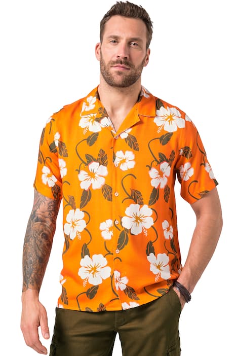 Košile JP1880, krátké rukávy, Cuba límeček, viskóza, plošný potisk, Cuba střih, do 8XL