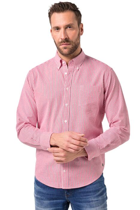 Seersucker košile JP1880, pruhovaná, dlouhé rukávy, límeček s knoflíky, Modern střih, do 8XL