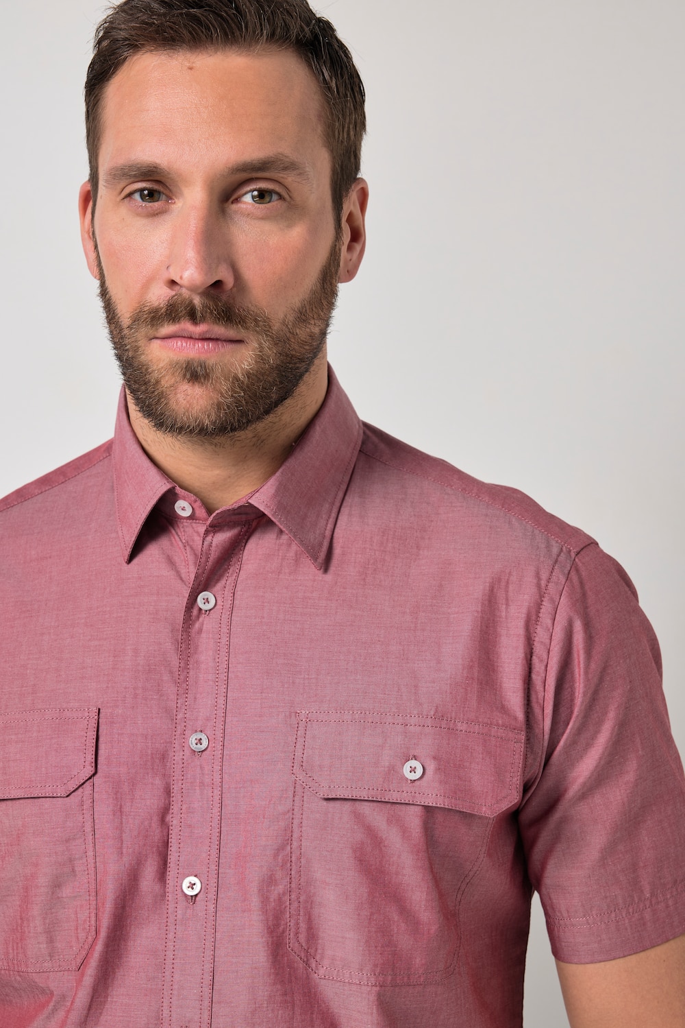 Stora storlekar Chambray-kjorta, Her, röd, storlek: 4XL, Bomull, JP1880