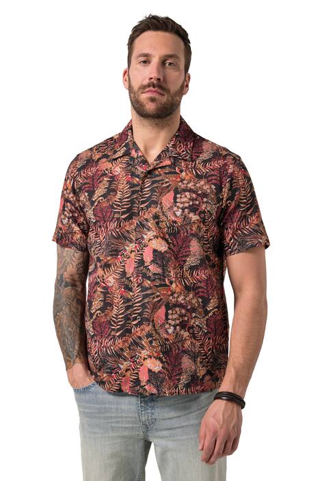 Košile, lněná směs, krátké rukávy, Cuba límeček, plošný potisk, Cuba střih, do 8XL