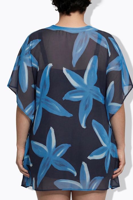 Tunika, Blüten, verzierter V-Ausschnitt, Halbarm