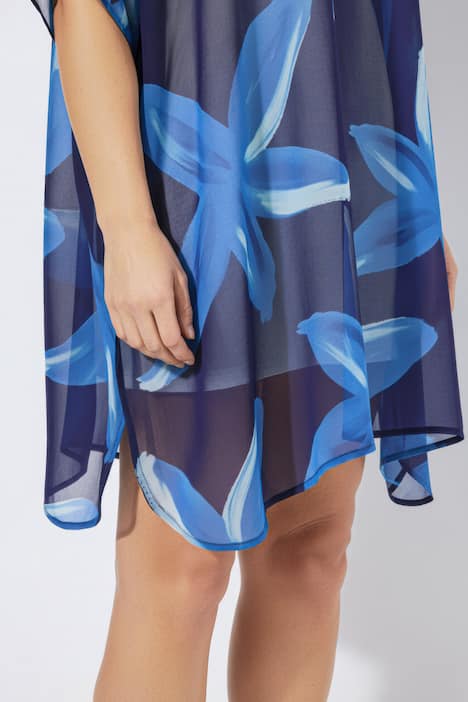 Tunika, Blüten, verzierter V-Ausschnitt, Halbarm