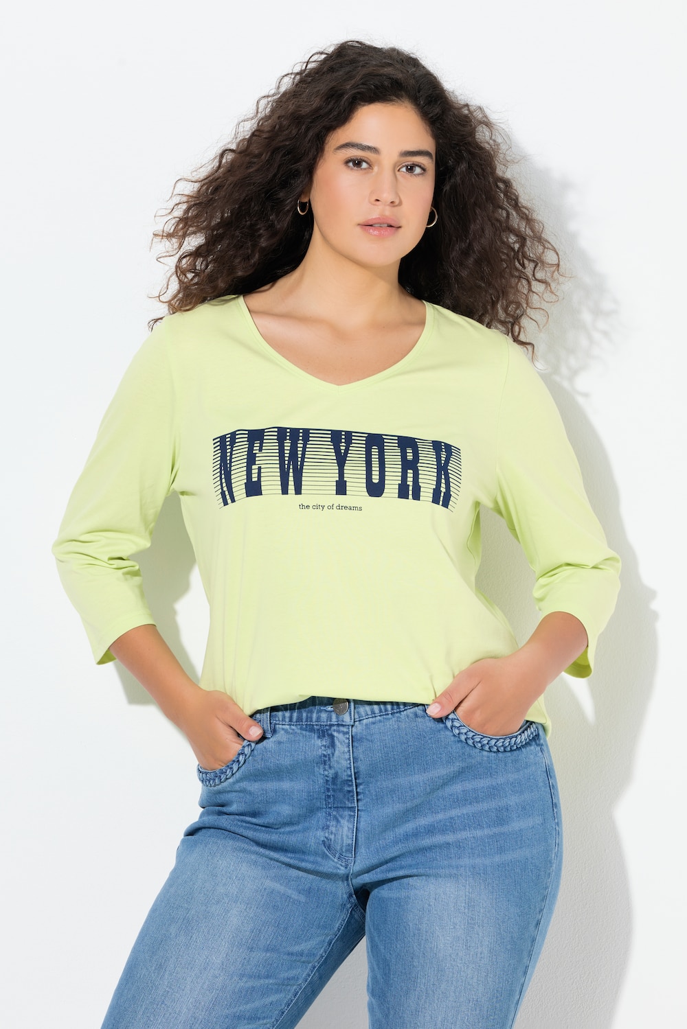 Shirt, New York, Slim, V-Ausschnitt, 3/4-Arm