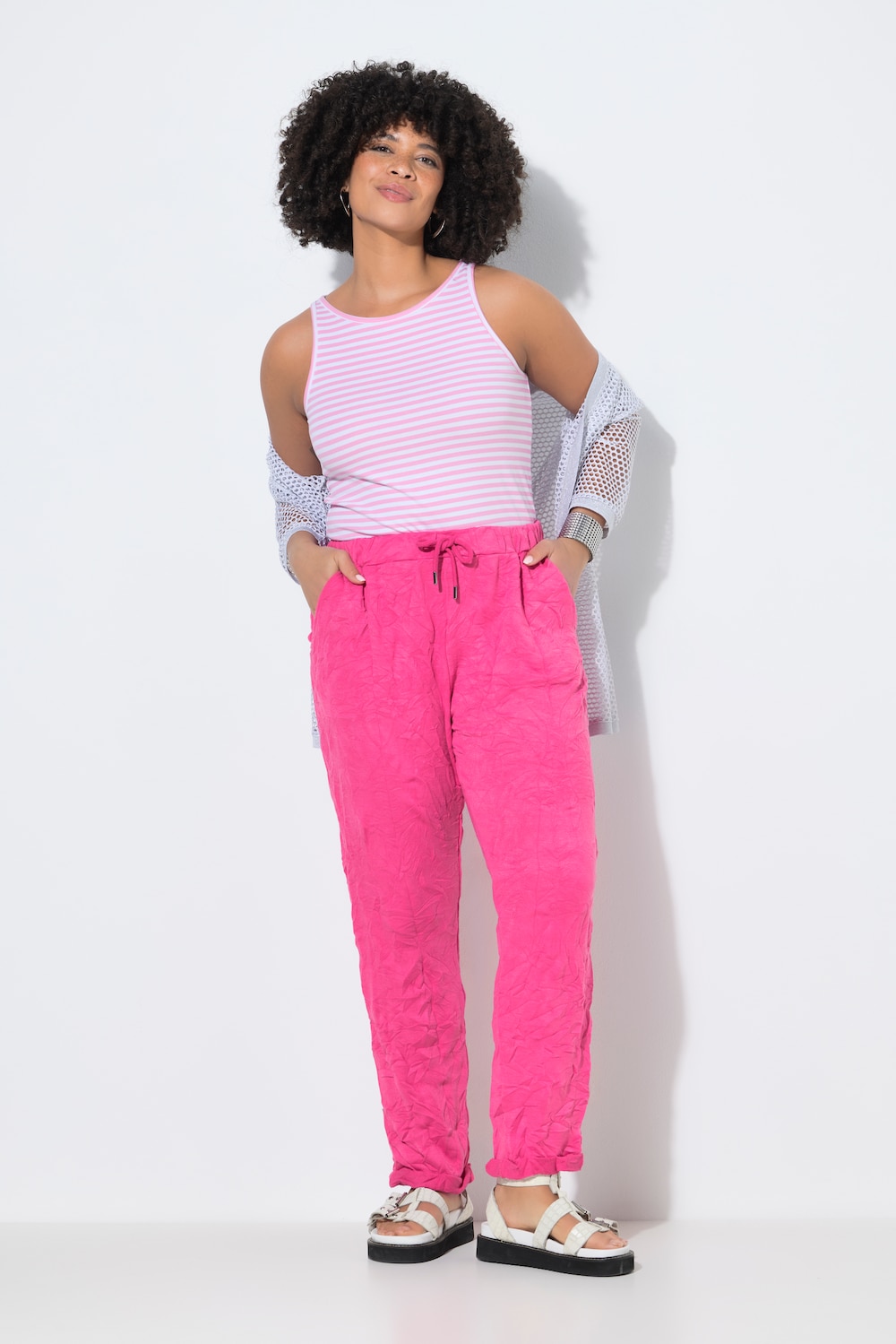 Crinkle broek, loose joggingmodel, crinkle, elastische tailleband