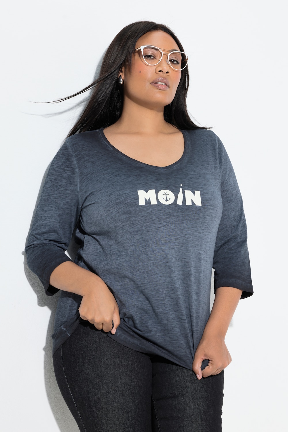 Shirt, Moin, V-Ausschnitt, 3/4-Arm