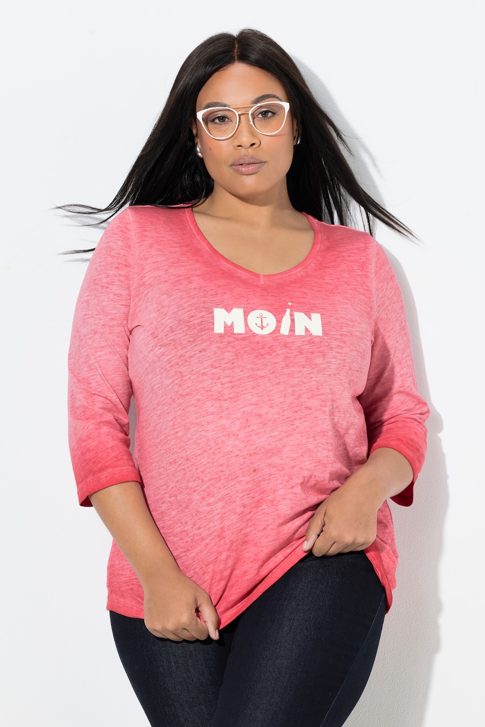 Shirt, Moin, V-Ausschnitt, 3/4-Arm