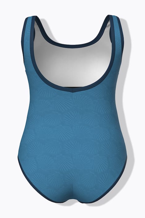 Maillot de bain sans bonnets souples, motif coquillages et décolleté rond