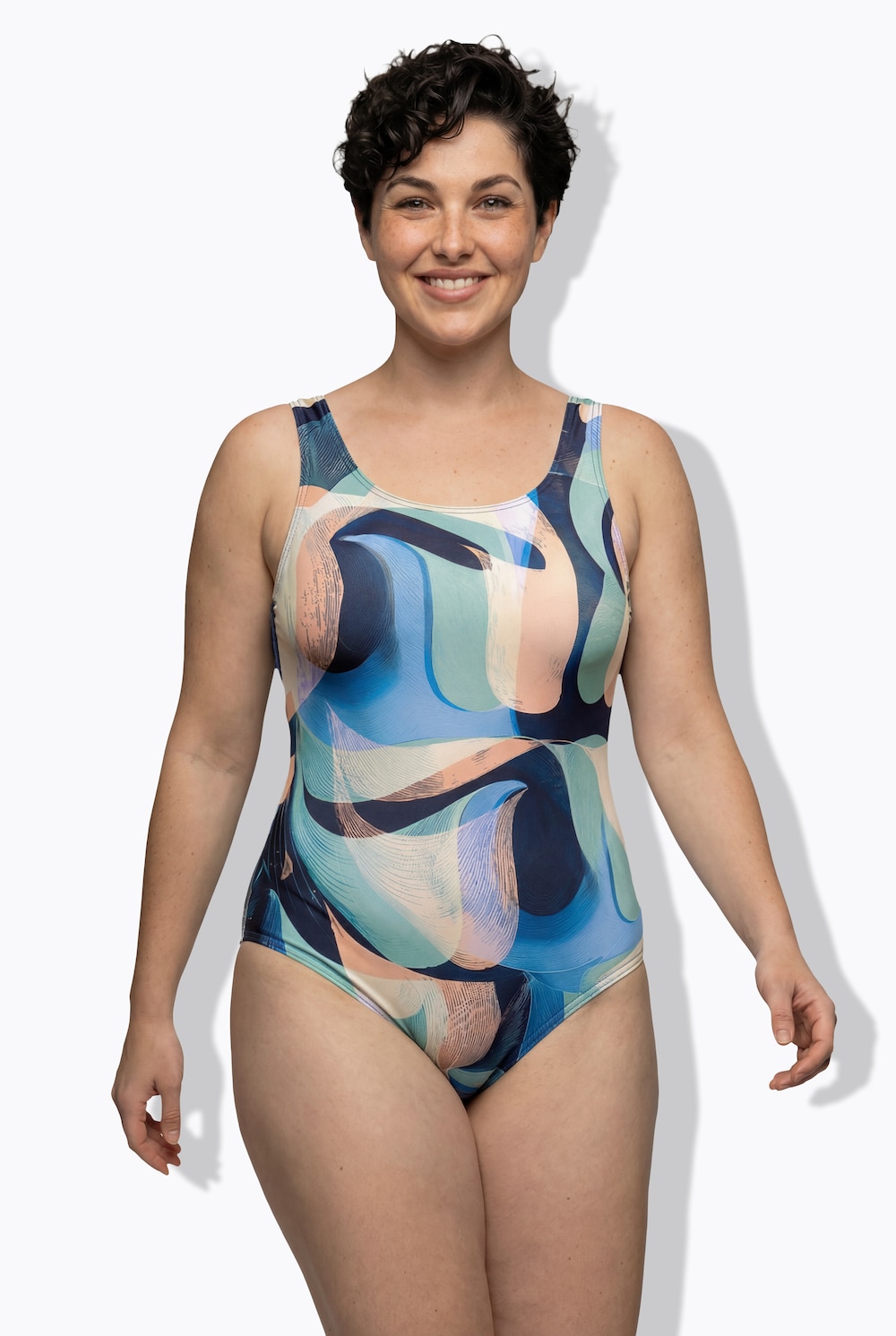 Badeanzug, abstrakter Druck, ohne Softcups, Rundhals