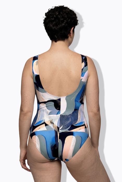 Badeanzug, abstrakter Druck, ohne Softcups, Rundhals