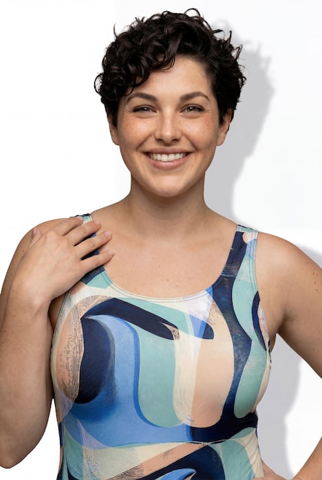 Badeanzug, abstrakter Druck, ohne Softcups, Rundhals