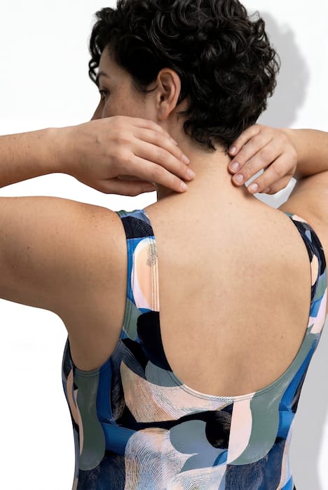 Badeanzug, abstrakter Druck, ohne Softcups, Rundhals