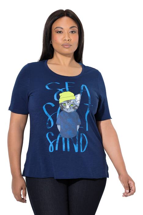 Tričko, Motiv kočky, klasický střih, kulatý výstřih, polo rukávy