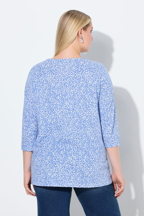 Shirt, Zierfalten, A-Linie, V-Ausschnitt, 3/4-Arm