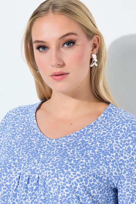 Shirt, Zierfalten, A-Linie, V-Ausschnitt, 3/4-Arm