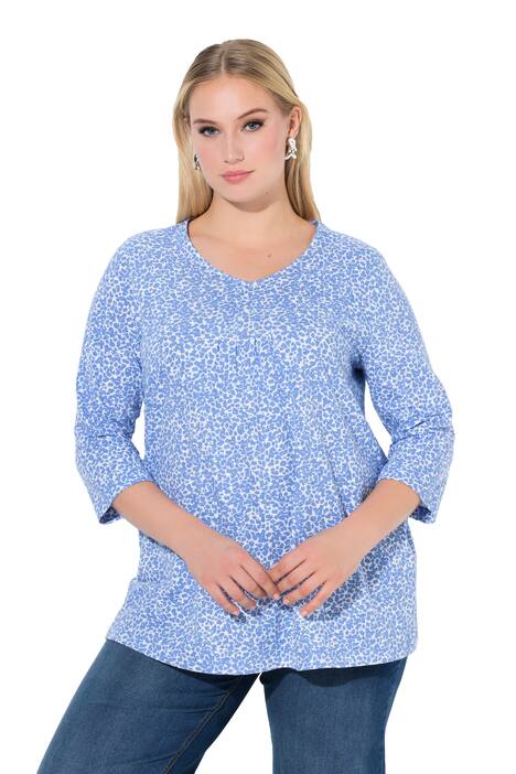 Tričko, ozdobné záhyby, A-linie, V výstřih, 3/4 rukáv