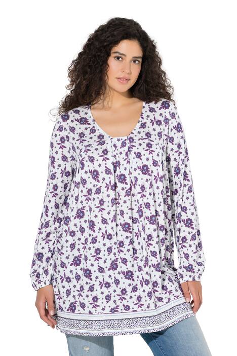 Tričko, květiny, áčkový střih , hranatý výstřih, dlouhé rukávy