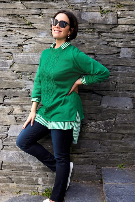 Pullover, Zopfmuster, Stehkragen, Langarm