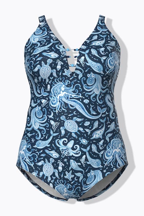 Maillot de bain avec bonnets souples, motif sirènes et matière recyclée