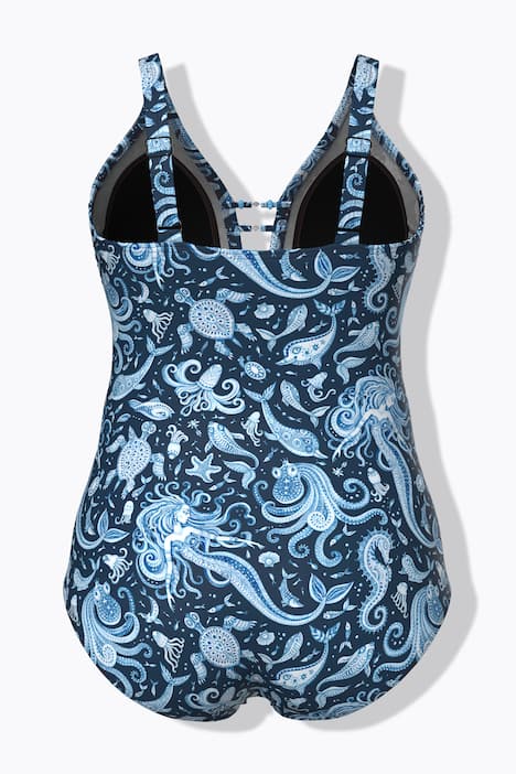 Maillot de bain avec bonnets souples, motif sirènes et matière recyclée