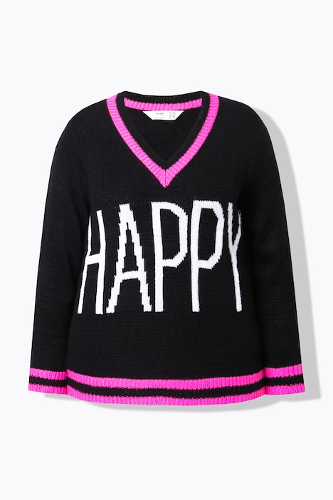 Pullover, Straight Fit, HAPPY Schriftzug, Langarm