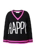 Svetr, rovný střih, HAPPY nápis, dlouhé rukávy