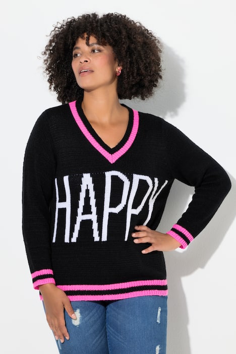 Pullover, Straight Fit, HAPPY Schriftzug, Langarm