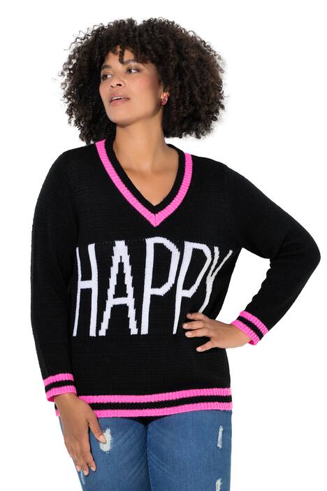 Svetr, rovný střih, HAPPY nápis, dlouhé rukávy