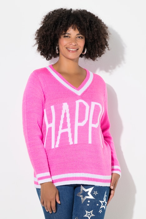 Pullover, Straight Fit, HAPPY Schriftzug, Langarm