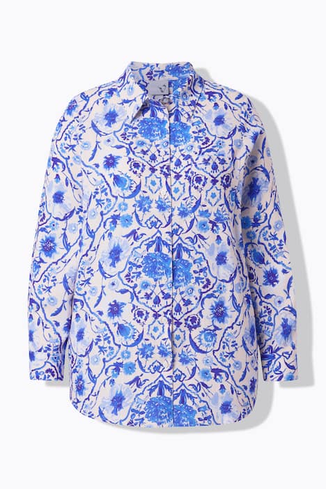 Bluzka koszulowa, mieszkanka lnu, kołnierzyk koszulowy, długi rękaw