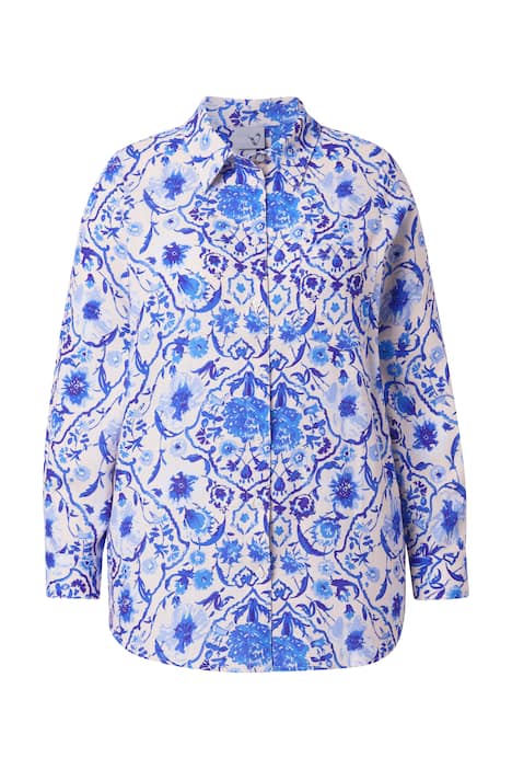 Košilová halenka, lněná směs, košilový límec, dlouhé rukávy