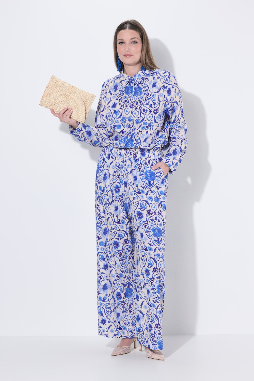 Palazzobukse, linblanding, vide ben, elastisk linning