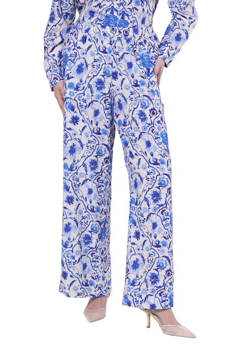 Kalhoty palazzo, směs lnu, široké nohavice, elastický pas