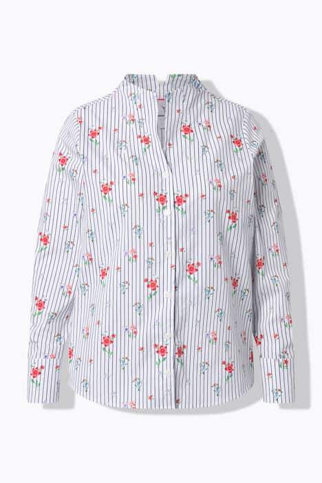 Blouse, strepen, gobletkraag, V-hals, lange mouwen