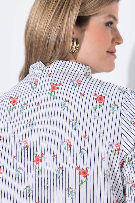 Blouse, strepen, gobletkraag, V-hals, lange mouwen