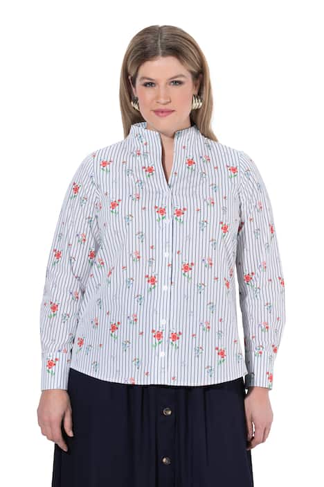 Halenka, pruhy, kalichový límec, V výstřih, dlouhé rukávy