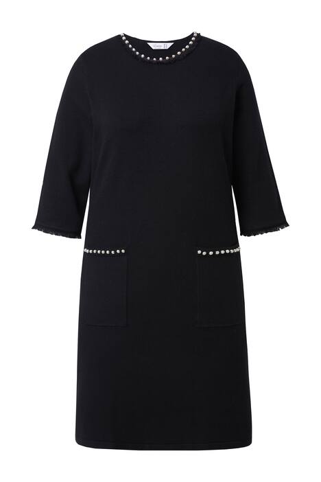 Úpletové šaty, A střih, ozdobné perly, třásňové okraje
