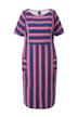 Žerzejové midi šaty, pruhy, kulatý výstřih, polo rukávy, kapsy