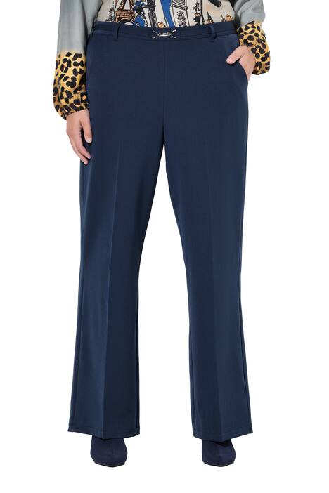 Business kalhoty, rovné nohavice, ozdobný pásek se sponou