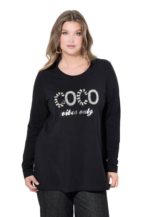 Tričko, A střih, perlová výšivka Coco, dlouhé rukávy