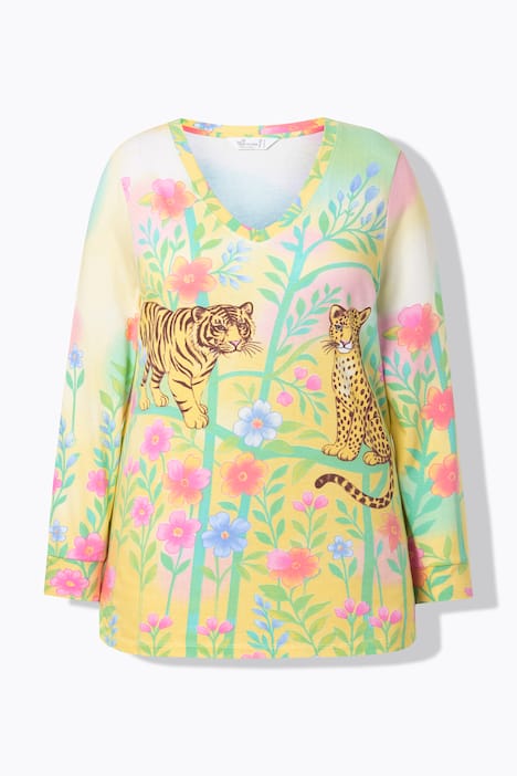 Langarmshirt, Classic Fit, Blumendruck mit Leopard