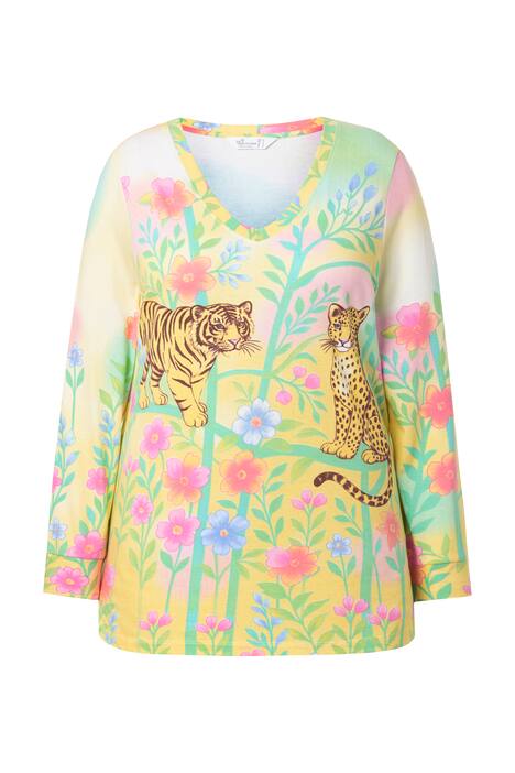 Tričko, dlouhé rukávy, Classic střih, květovaný potisk s leopardím vzorem