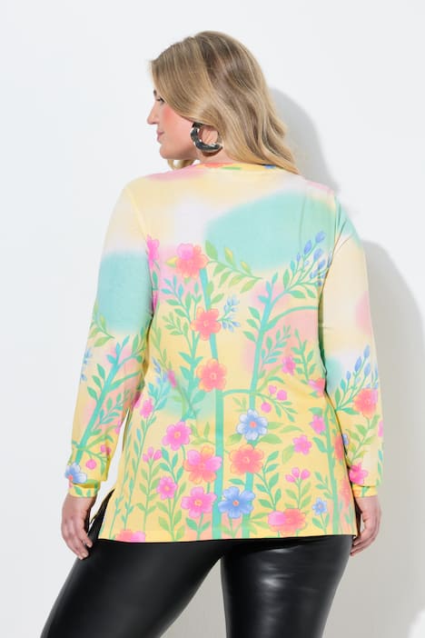 Langarmshirt, Classic Fit, Blumendruck mit Leopard