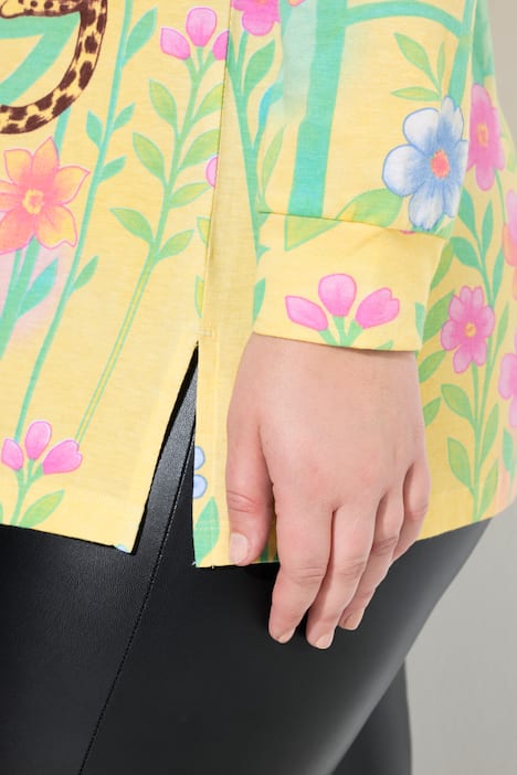 Langarmshirt, Classic Fit, Blumendruck mit Leopard