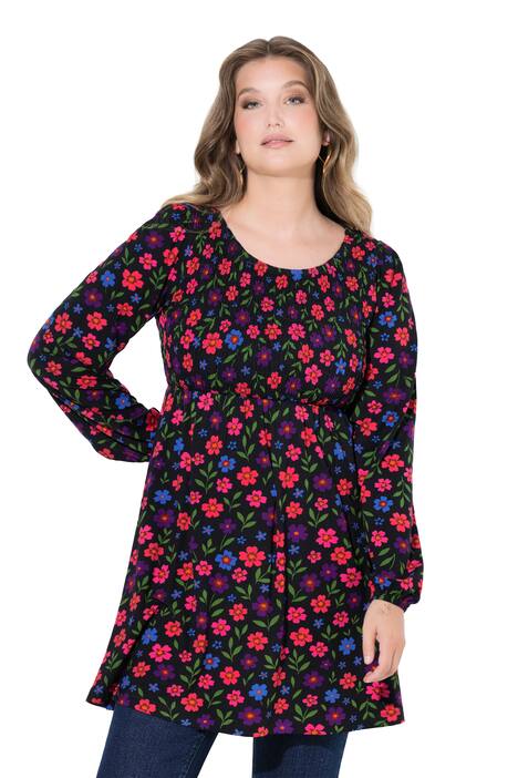 Tričko, A střih, mačkaný materiál na poprsí, květovaný vzor