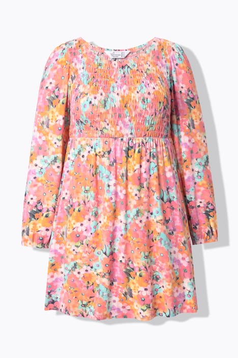 T-Shirt, A-Linie, gesmokte Büste, Blumenmuster