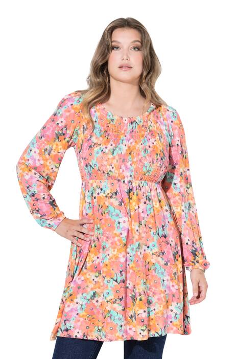 Tričko, A střih, mačkaný materiál na poprsí, květovaný vzor