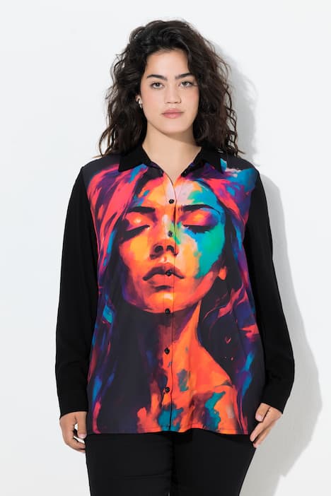 Bluse, gerade Passform, XL-Gesichtsmotiv
