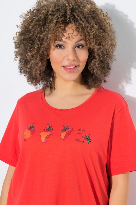 T-shirt, aardbeien, ronde hals, korte mouwen