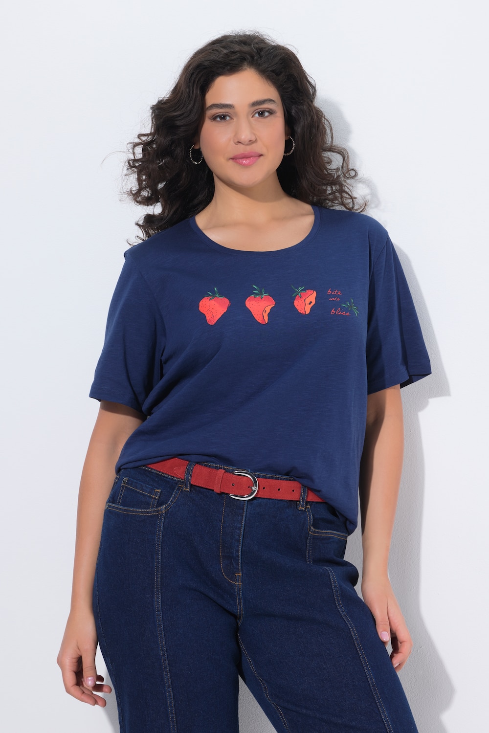 T-Shirt, Erdbeeren, Rundhalsausschnitt, Halbarm